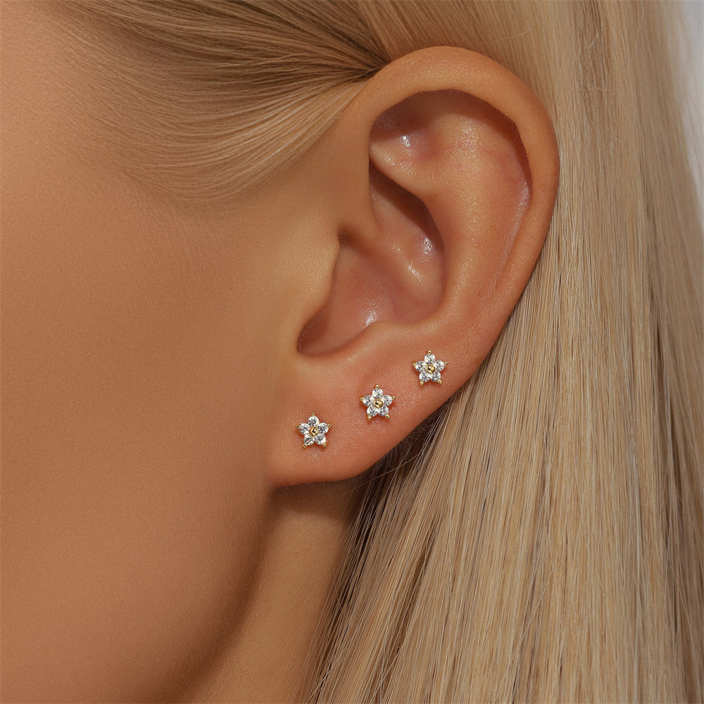 1g Weight Ear Studs Classification Ear Cartilage Rings & Studs Piercing Type 3 Pieces Set Quantity Daily, Festival Occasion 925 Sterling Silver Material Flower Pattern Women's Gender Plating Design Simple Style, Classic Style Style 3 Pieces Set Ear Cartilage Rings & Studs Simple Style Classic Style Flower 925 Sterling Silver Plating Ear Cartilage Rings & Studs 15