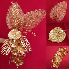 Golden flowers, ginkgo leaves, eucalyptus red fruits, New Year blessing bucket, fake flowers, decoration, wedding decorations, manufacturer wholesale