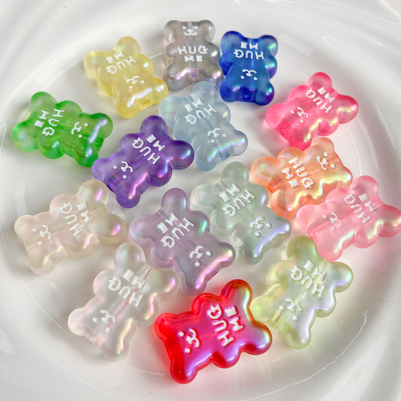 Acrylic UV oil-drip matte finish Hugme cartoon bear beads with straight holes, DIY craft materials, accessories, and jewelry wholesale Acrylic UV oil-drip matte finish Hugme cartoon bear beads with straight holes, DIY craft materials, accessories, and jewelry wholesale