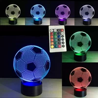 3D светодиодная акриловая футбольная ночная лампа, сенсорная и с пультом управления цветоменяющаяся, USB/3×AA, 7/16 цветов