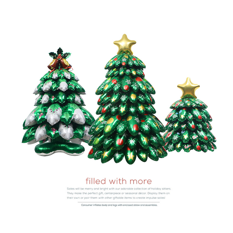 Nuevo en stock accesorios de decoración navideña globo de juguete 4D tridimensional de pie súper grande globo de árbol de Navidad