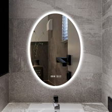 北歐新款橢圓形衛生間衛浴防霧LED燈鏡智能梳妝化妝壁掛貼牆鏡