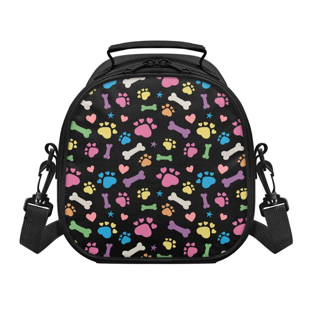 Популярная трансграничная детская сумка для обеда, полиэстеровый край, термотрансферный животный принт, съемный плечевой ремень, узор собачьей лапы