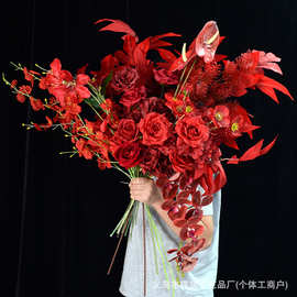 婚庆婚礼堂绢花吊顶花材中式红色系仿真花艺大红艺洋牡丹月季假花