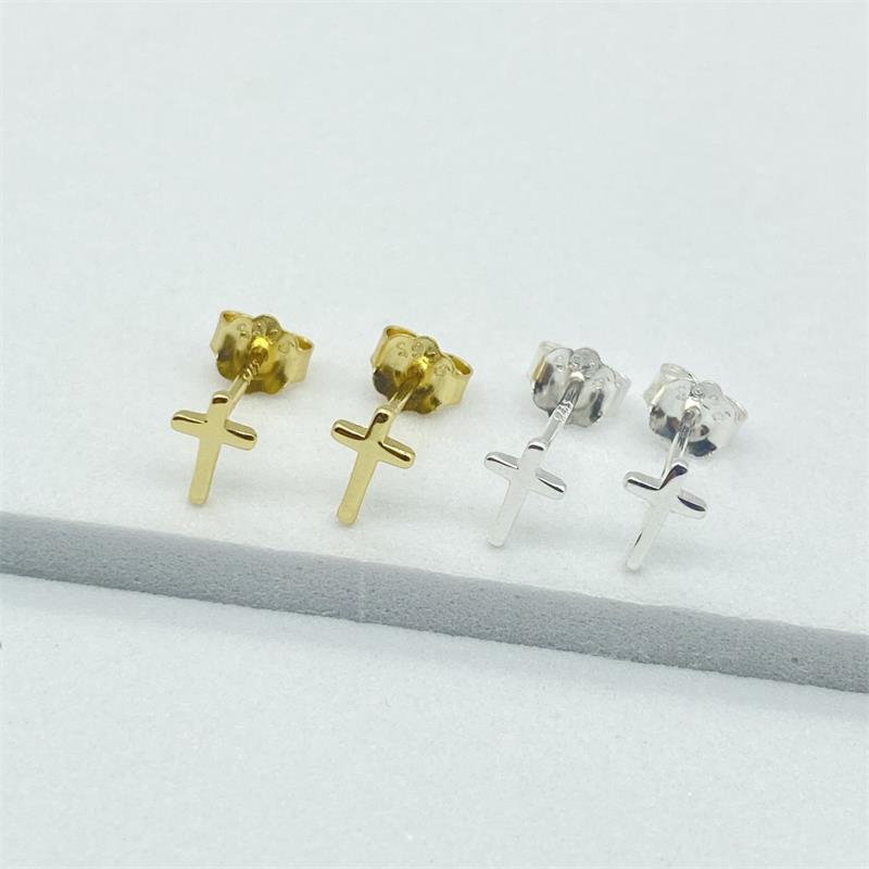 Unisex Gender Plating Design 1 Pair 925 Sterling Silver Cross Ear Studs