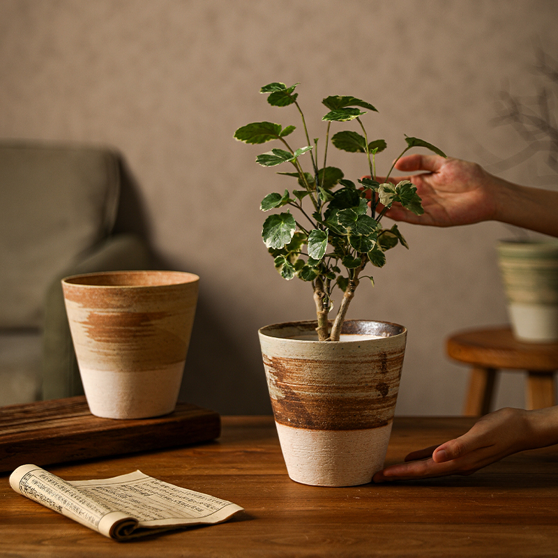 Jingdezhen Ceramic Flower Pot, Small-Sized Coarse Pottery Green Plant Pot, Light Luxury High-End Phalaenopsis Orchid Set Pot, for Potted Cymbidium Plants