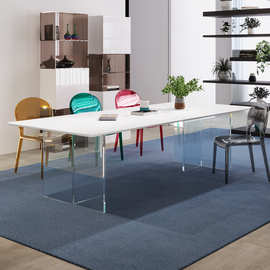 网红德利丰长方形桌子意式设计师创意白色悬浮岛台亚克力岩板餐桌