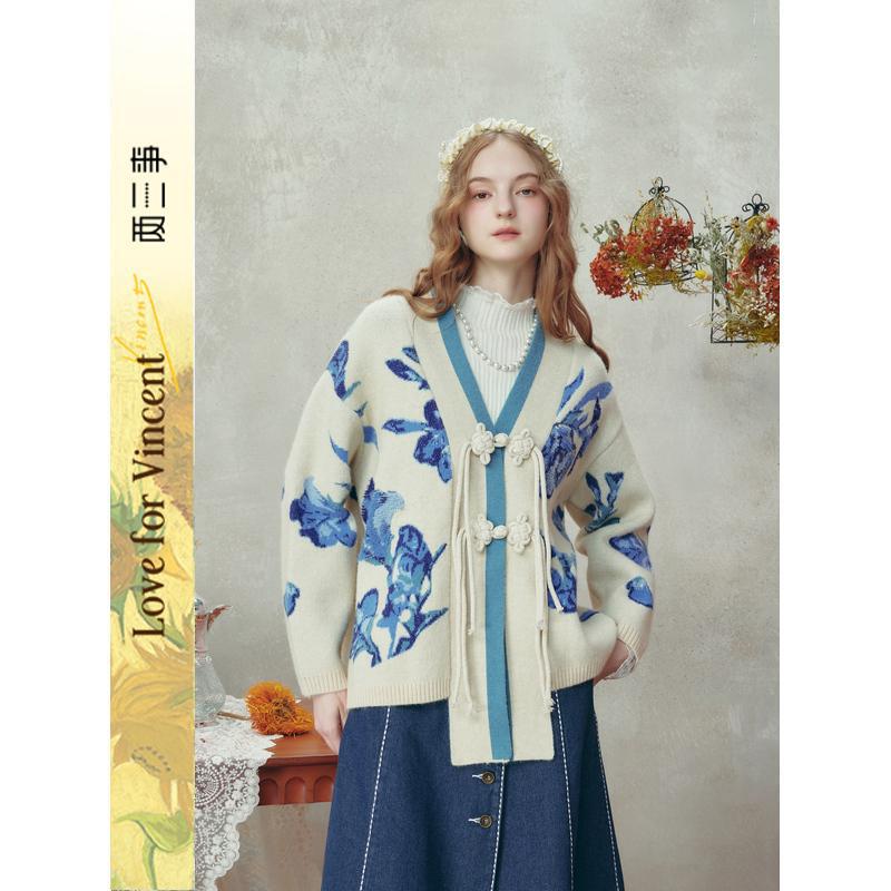 Van Gogh Artistic Blossom Concerto 2025 Winter New Style New Chinese Style Jacquard Embroidery Button Sweater Cardigan for Women Van Gogh Artistic Blossom Concerto 2025 Winter New Style New Chinese Style Jacquard Embroidery Button Sweater Cardigan for Women