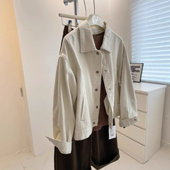 韩系ベージュデニムジャケット! 春と秋の明線のデザインに合わせて、やせてゆったりしています。