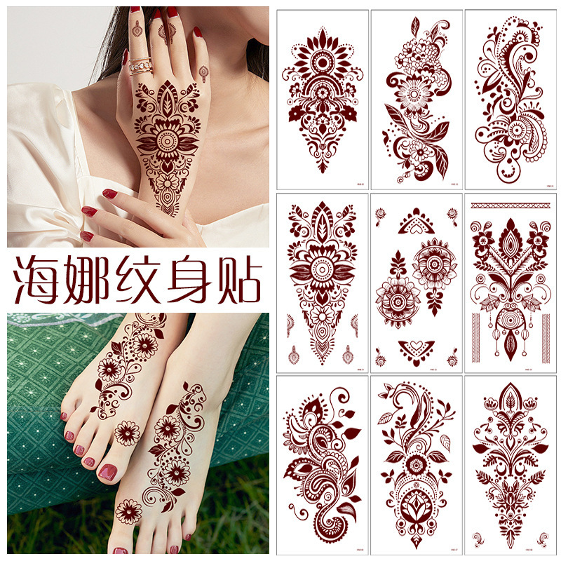 Cross-border New Henna Tattoo Sticker High-grade Brown Lace Hand Back Hand Simulation Female Temporary Tattoo Sticker