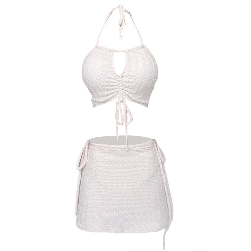 Bikini trajes de baño femeninos de tres piezas trajes de baño sexy rojo en línea de alta calidad de color sólido estiramiento de pecho inns trajes de baño de spa