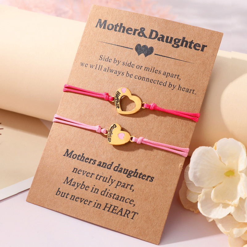 Cross-border Amazon New Mother-daughter Parent-child Card Bracelet English Engraving Love Oil Dropping Color Braided Hand Rope