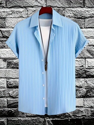Classic Lapel Short Sleeve Solid Color Casual Button-down Men's Shirt