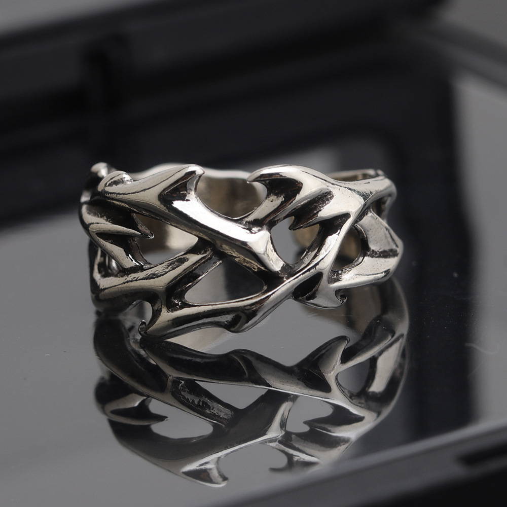 Thorn Ring Men's Simple Creative Retro Finger Ring Fashion All-match High-end Imitation Thai Silver Split Ring
