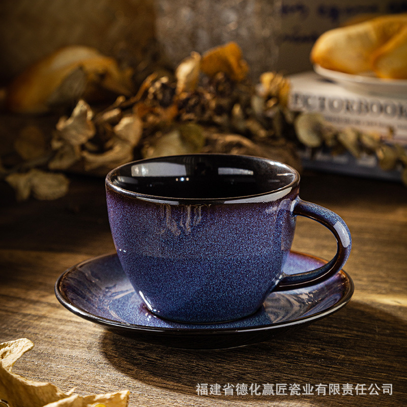 Transfronterizos Lixiang estilo europeo de color sólido simple horno de esmalte de alta calidad de alta cara de cerámica taza de café espresso plato