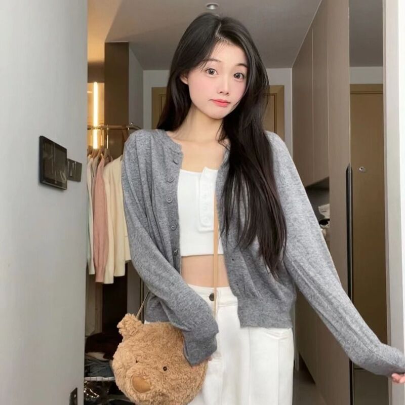春季2025年新款宽松显瘦薄款长袖针织开衫韩版休闲毛衣外套女上衣|undefined