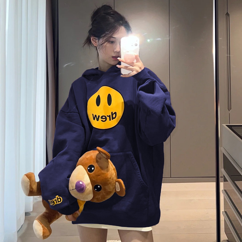 Drew Hooded Sweatshirt for Women with Smiley Face, American Style, Large Size, Trendy Brand, Couple's Niche Design Hoodie, Autumn and Winter Fleece-Lined Jacket Drew Hooded Sweatshirt for Women with Smiley Face, American Style, Large Size, Trendy Brand, Couple's Niche Design Hoodie, Autumn and Winter Fleece-Lined Jacket