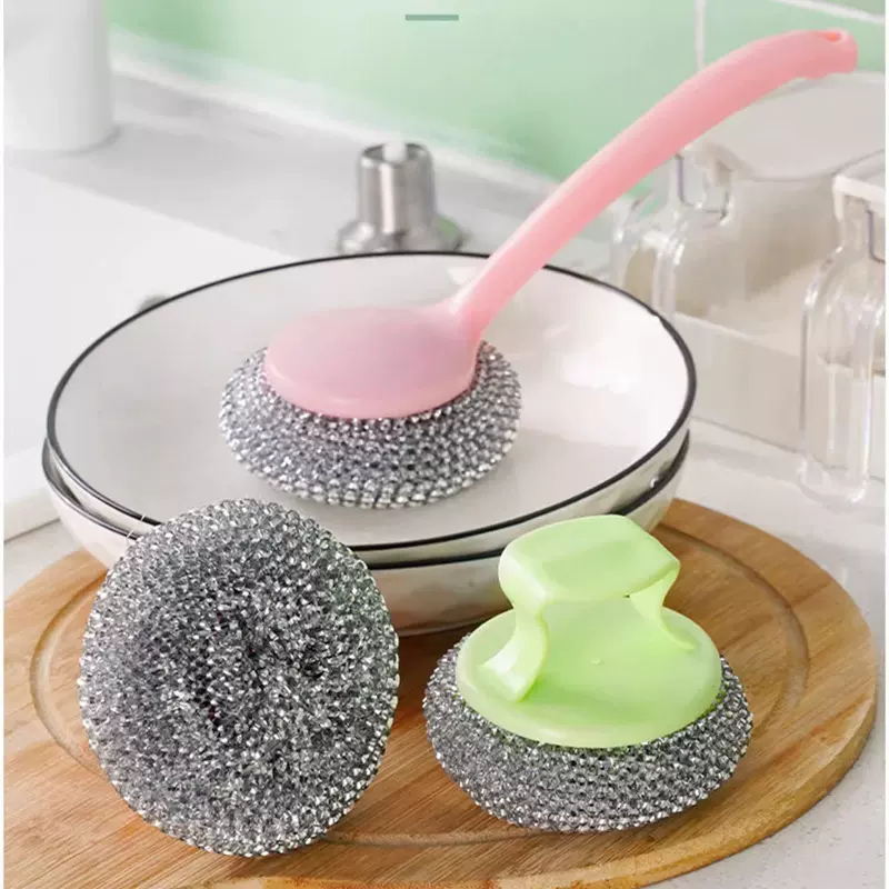 可拆洗钢丝球清洁球带手柄洗锅刷洗碗刷厨房锅清洁长柄锅刷