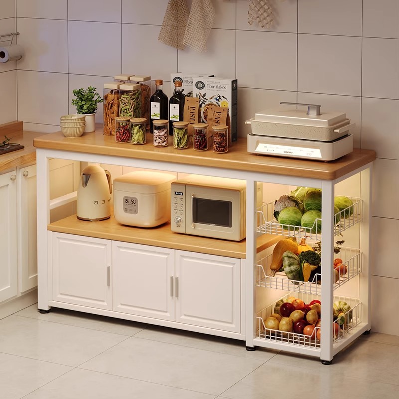 Nuevo estante de cocina, canasta de verduras multifuncional, banco de trabajo para cortar verduras, contra la pared, horno de microondas integrado, gabinete de lado estrecho de almacenamiento