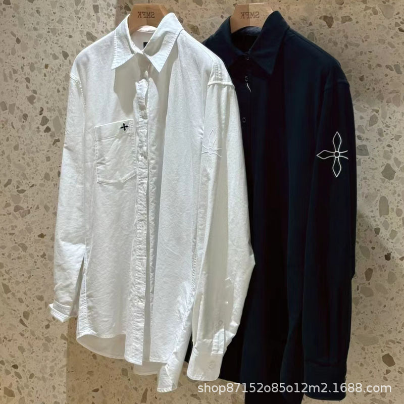Smk Night Flower Cross Classic Shirt Yu Wenwen Same Style Versatile Embroidery Solid Color Loose Minimalist