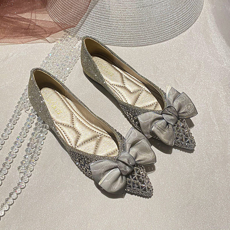 Water Diamond Single Shoes Women's 2024 New Bow Full Diamond Women's Shoes Sweet Wind Ladle Shoes Large Women's Shoes 41-43