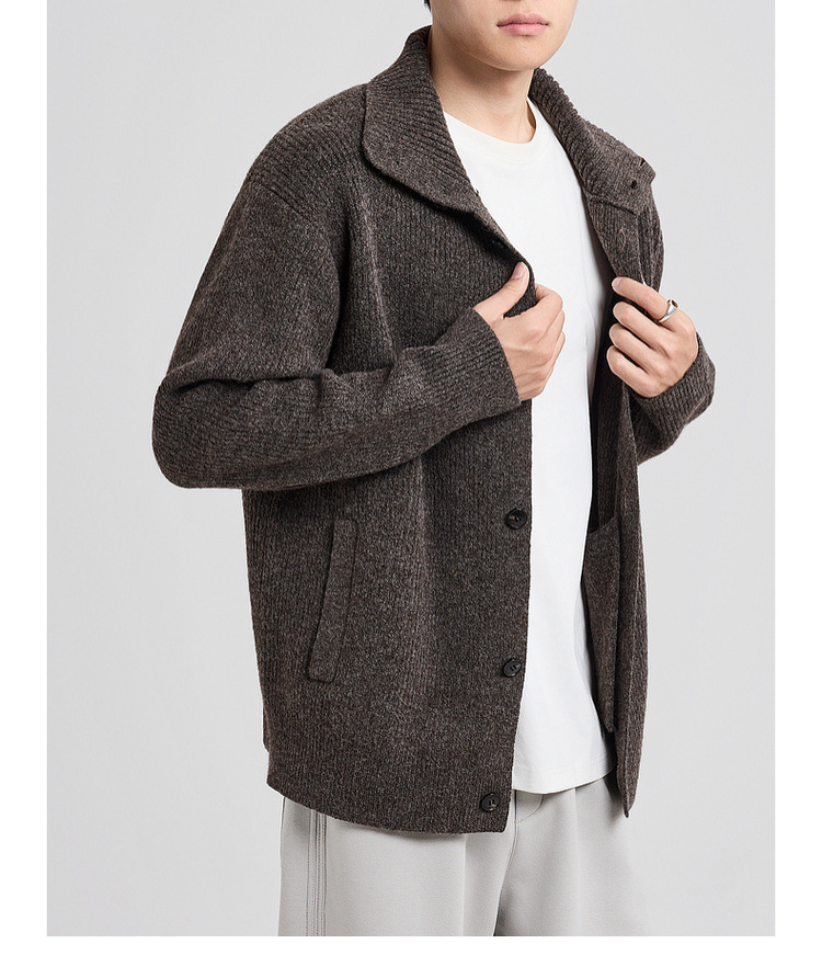 Áo len cardigan nam phong cách Mỹ dệt kim nhung hoa — màu đen chi tiết 23