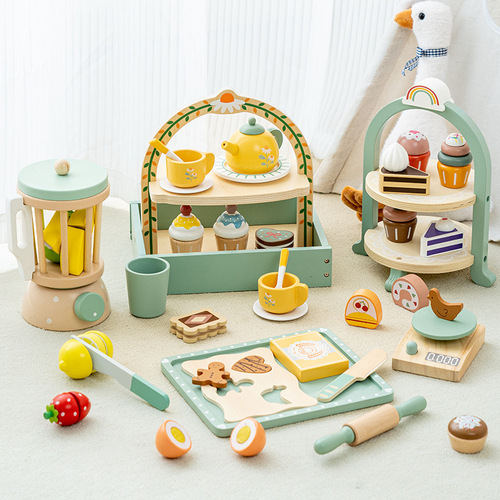 Children's simulated play house tea set and dessert set Kindergarten playground role play early education wooden toys