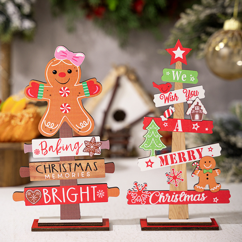 2種類のクリエイティブクリスマス装飾品クリスマス姜パイ人木製装飾クリスマスツリー木製アルファベットデスクトップ装飾|undefined