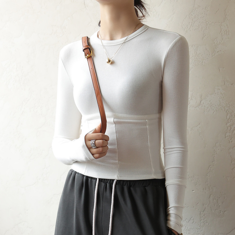 2024 primavera, otoño e invierno negro modal cuello redondo camisa de fondo de las mujeres costura desgaste interior delgado de alta calidad nueva manga larga