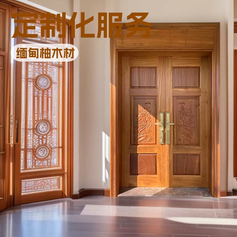 Directly Supplied from the Manufacturer, Myanmar Teak Wood Villa Entrance Door, Solid Wood Carving, High-End Heavy-Duty Anti-Theft Door for Export Directly Supplied from the Manufacturer, Myanmar Teak Wood Villa Entrance Door, Solid Wood Carving, High-End Heavy-Duty Anti-Theft Door for Export