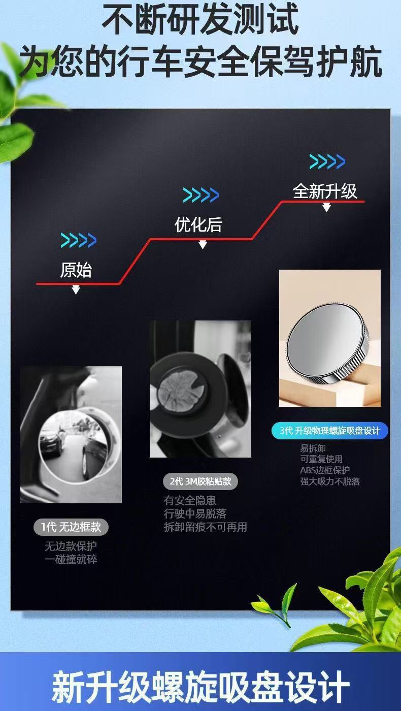 Car Reversing Small Round Mirror Rearview Mirror Auxiliary Mirror High-Definition Reflective Blind Spot Mirror 360-Degree Blind Spot Artifact Suction Cup Type