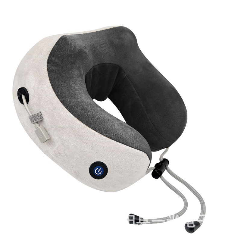 almohada eléctrica portátil de cuello en forma de U con almohada de memoria de algodón elástica, masaje relajante para la columna cervical en viaje de negocios