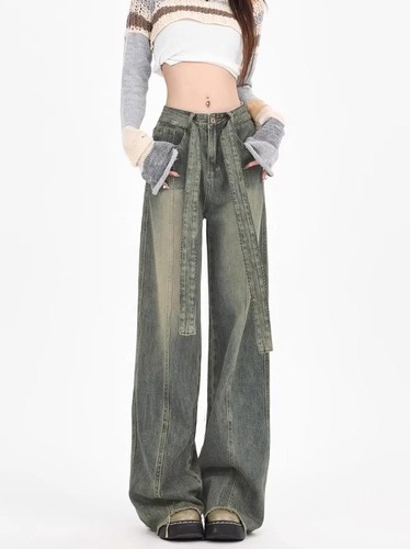 American Retro Yellow Clay Color Wide Leg Women's Autumn New Arrival High Street Vibe Style High Waisted Loose Slimming Pants