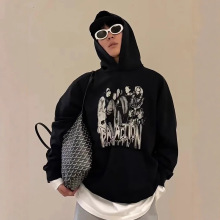 巴黎卫衣纯棉420克连帽衫B家卫衣水洗乐队宽松款男女情侣同款卫衣