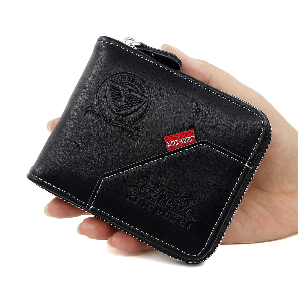 Cartera corta para hombre con estampado retro europeo y americano, monedero de perilla de gran capacidad, billetera de múltiples tarjetas al por mayor