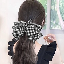 棋盘格大蝴蝶结发夹后脑勺仙女风弹簧夹发卡网红气质夹子头饰新款