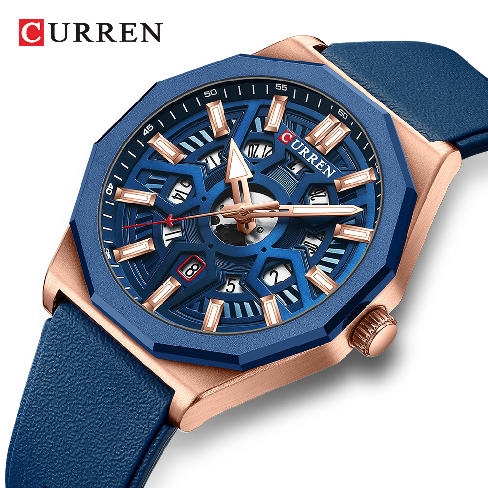 Curren 8437 Unisex Round Quartz Watch Calendar Waterproof Men's Watch Silicone Band Foreign Trade Watch