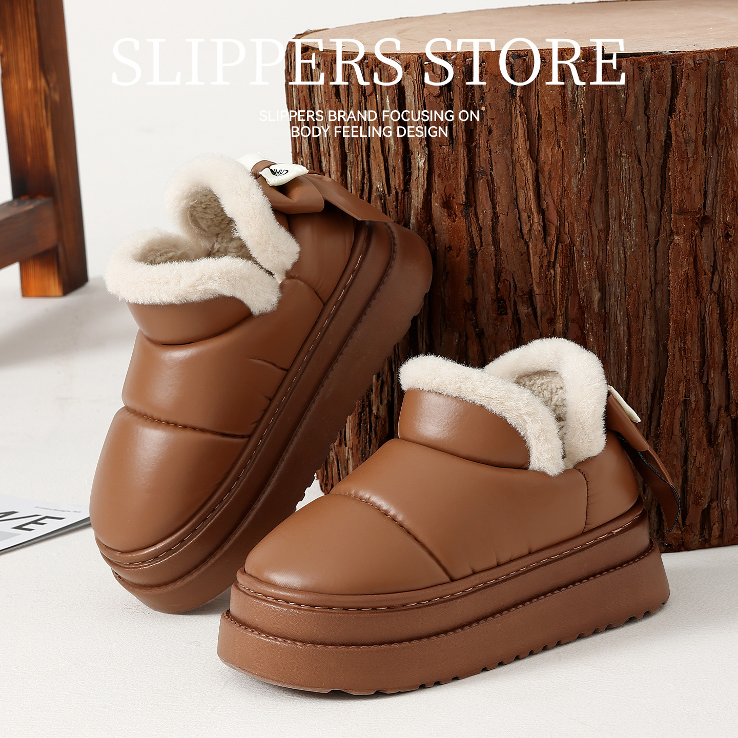 女士防水雪地靴冬季外穿厚底防滑室内居家毛绒保暖包跟棉鞋男批发