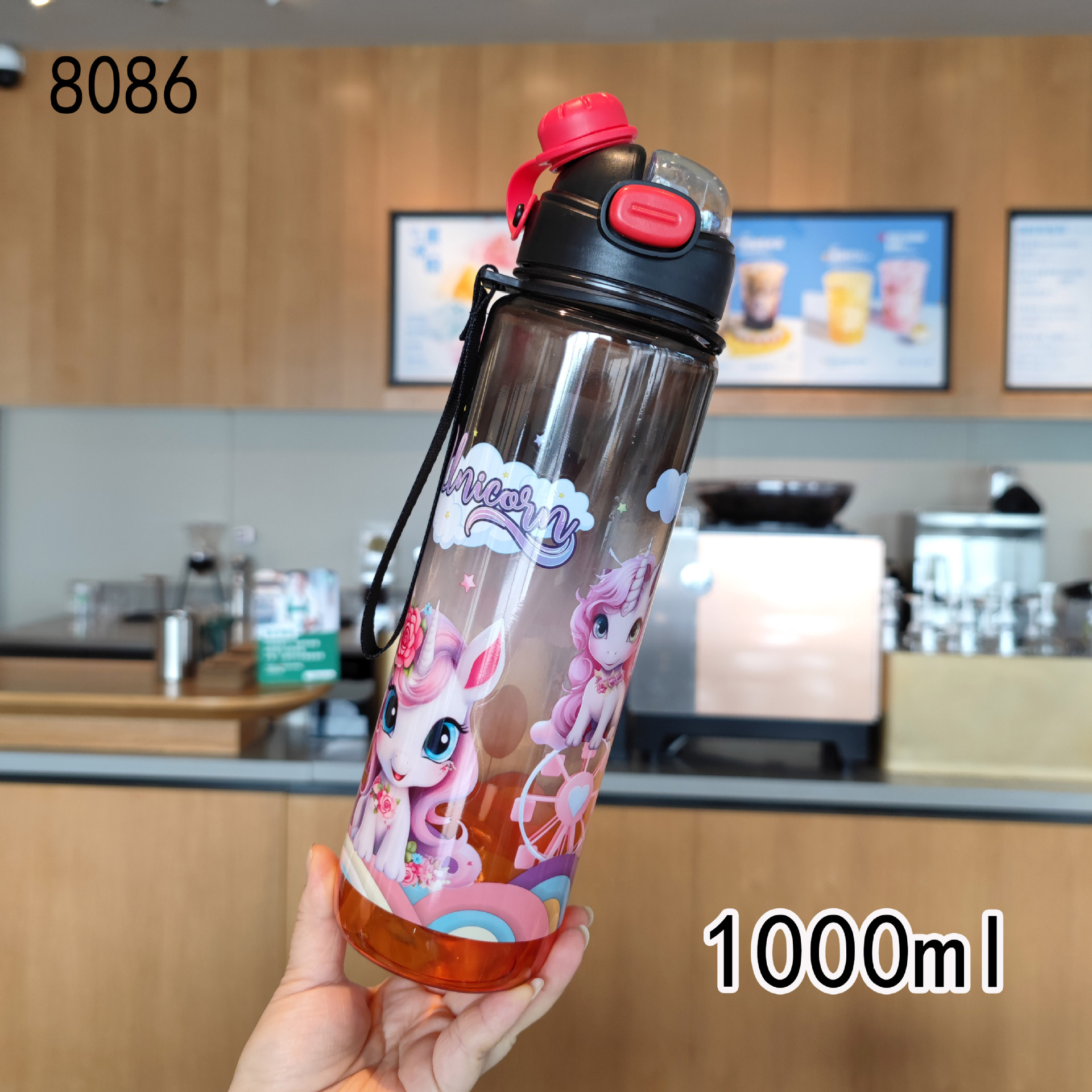 Unicornio de alto valor visual doble bebida taza de saliva taza de plástico paja taza espacial al aire libre botella de agua deportiva