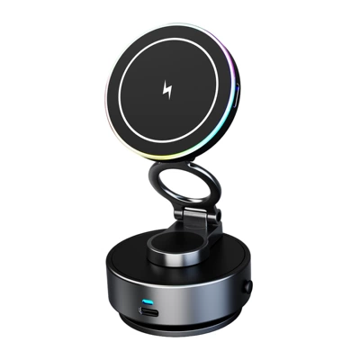 Wireless charging car phone holder, center console navigation stand, third-generation rotating car phone mount, wholesale (Car phone holder) - gunmetal-color