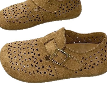Cabeza de cuero de vaca de tacones planos con suela suave, zapatos de mujer transpirables, zapatos de cuero de verano, zapatos de abuela, madres de mediana edad image 5