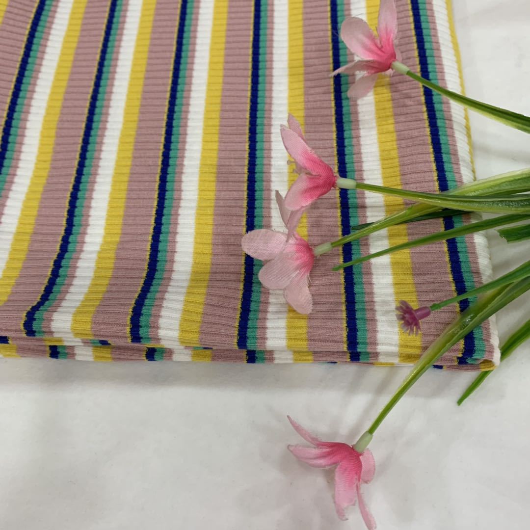 东莞厂家针织彩条罗纹秋季女装T恤面料