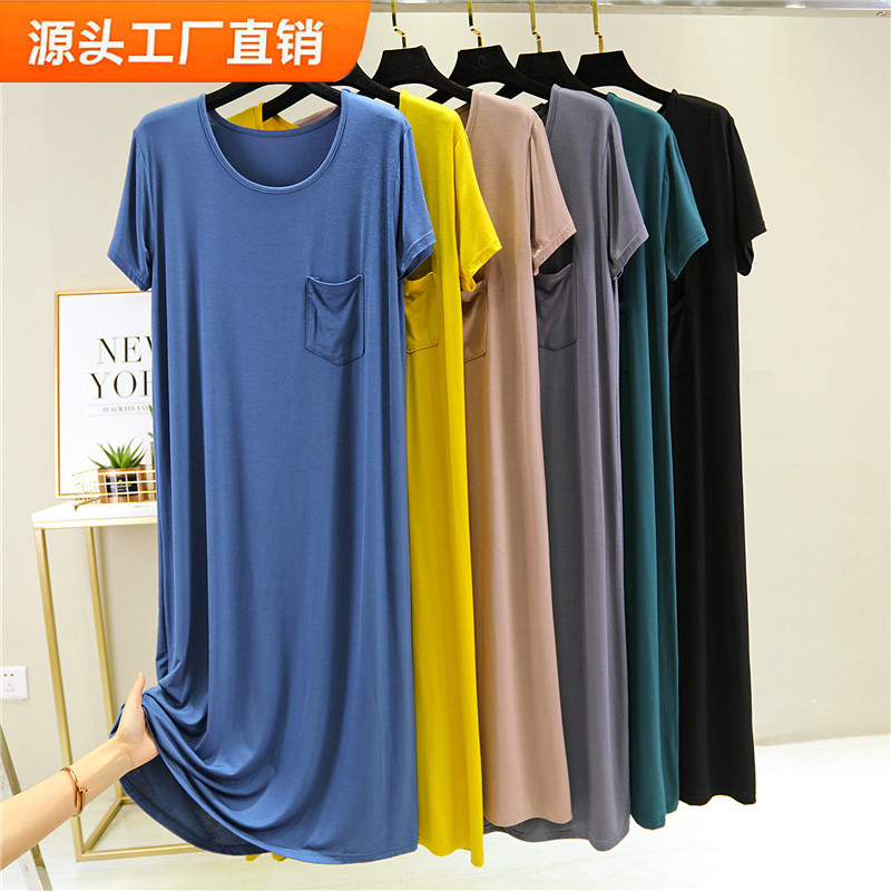 Summer 2023 New Women's Modal Dress Large Size Loose Nightgown Thin Short-sleeved Casual Skirt Base Long Skirt