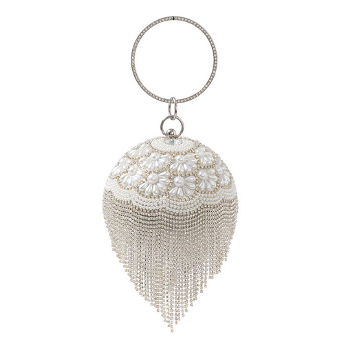 Cross-border new European and American pearl evening bag spherical tassel strap bracelet evening bag fashionable noblewoman evening dress handbag
