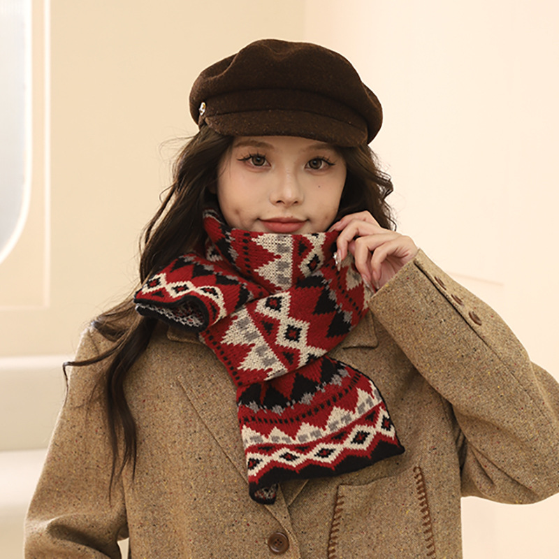 Fair-Island-Stil, Neujahrs- und Weihnachtsrot für Damen, vielseitig einsetzbar im Winter, warmer und dicker Strickschal_voghion.com