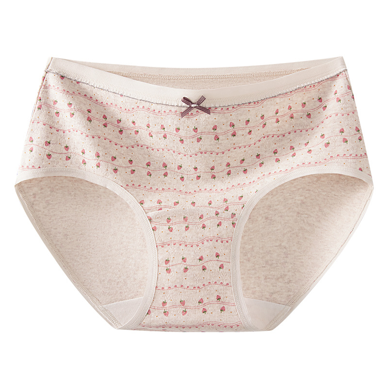 Entrepierna de algodón puro 10A entrepierna antibacteriana entrepierna larga 2025 nueva fresa linda cintura media algodón puro tipo A ropa interior sin costuras para mujer