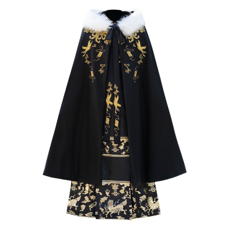 Chinese Style Men's Hanfu Thickened fleece-lined Poncho Cape New Chinese Style Ming Style Gold and Jade Mantang Woven Golden Horse-faced Skirt for Winter
