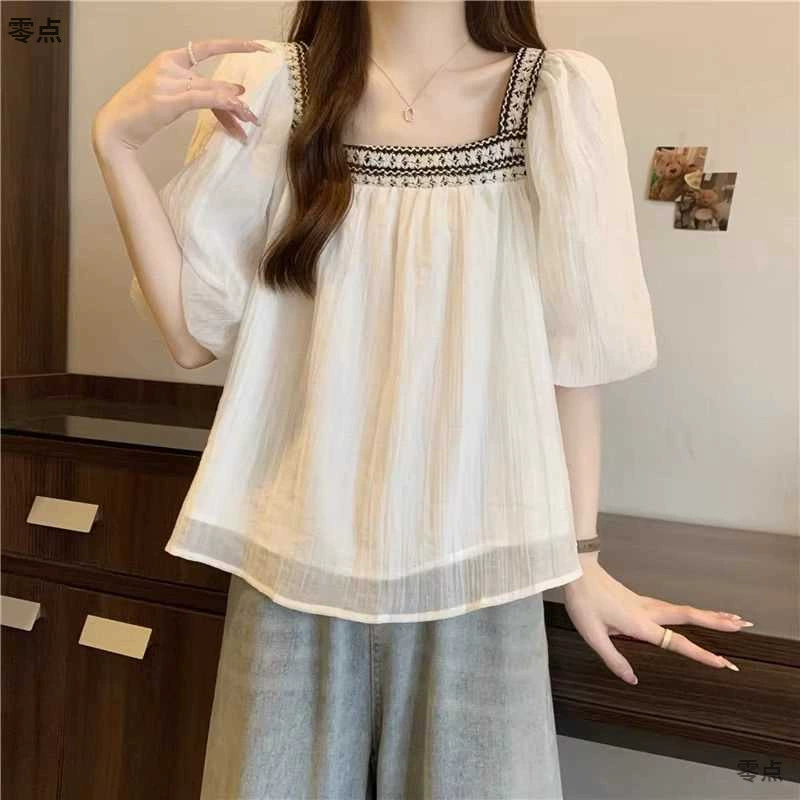 Новая свободная шифоновая рубашка в китайском стиле с короткими рукавами, женская летняя дизайнерская рубашка для похудения, закрывающая живот, рубашка-бебидолл