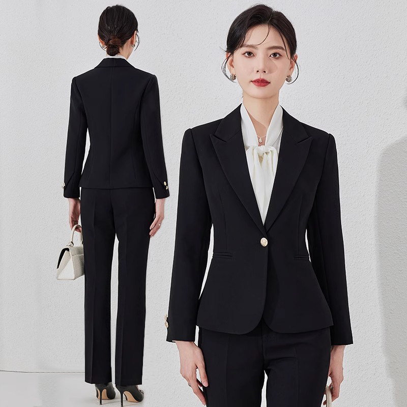 Black women's suit for interviews, professional attire with a high-end feel, slim-fit blazer for petite women, workwear Black women's suit for interviews, professional attire with a high-end feel, slim-fit blazer for petite women, workwear