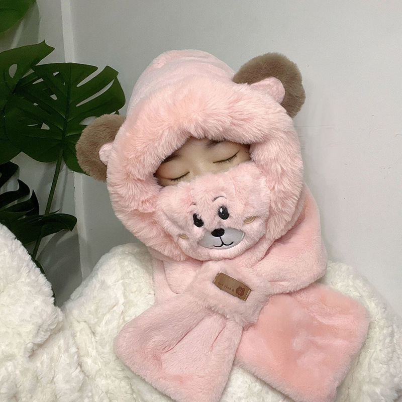 韓国版の熊のマスクのマフラーの一体の帽子のかわいい耳のぬいぐるみの学生の冬の保温は帽子をかぶせて代行します。|undefined